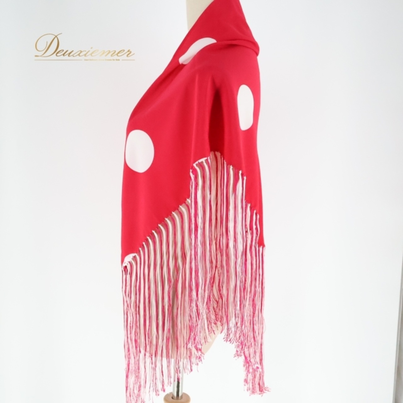 フラメンコ 衣装 シージョ ピキージョ 小物 ピンク系 ショッキングピンク ホワイト系 白 水玉 模様 トライアングル フレコ ダンス 三角形 舞台 ダンス衣装 フラメンコ小物 発表会 イベント用 可愛い フリンジ スカーフ おしゃれ 舞台衣装 柄物