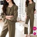 パンツスーツ セットアップ レディース フォーマル 上下セット 春 秋 冬 無地 カジュアル カーディガン 長袖 ワイドパンツ ツイード風 着?せ ジャケット ロングパンツ 通勤 卒園式 卒業式 入学