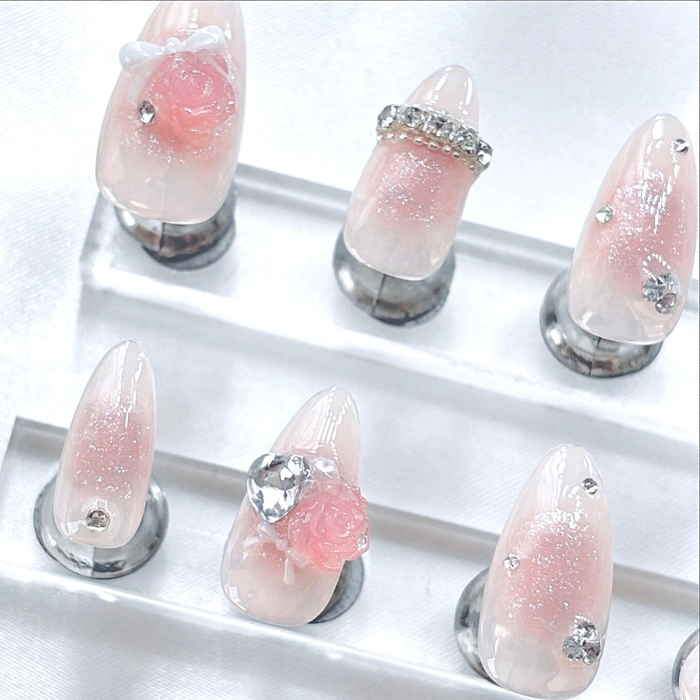 ワンホンネイル チークネイル 韓国 ネイルチップ リボンネイル 量産型