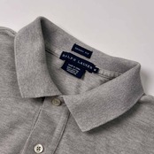 RALPH LAUREN ラルフローレン SKINNY FIT ワンポイント 鹿の子 半袖 ポロシャツ M/グレー レディース
