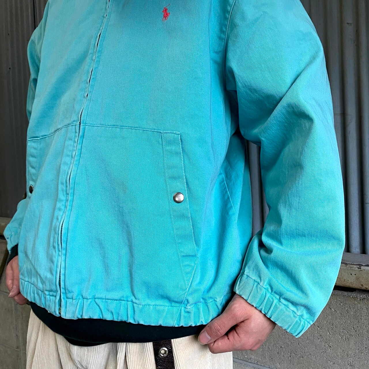 90年代 ラルフローレン スイングトップ ミントグリーン メンズM 古着 