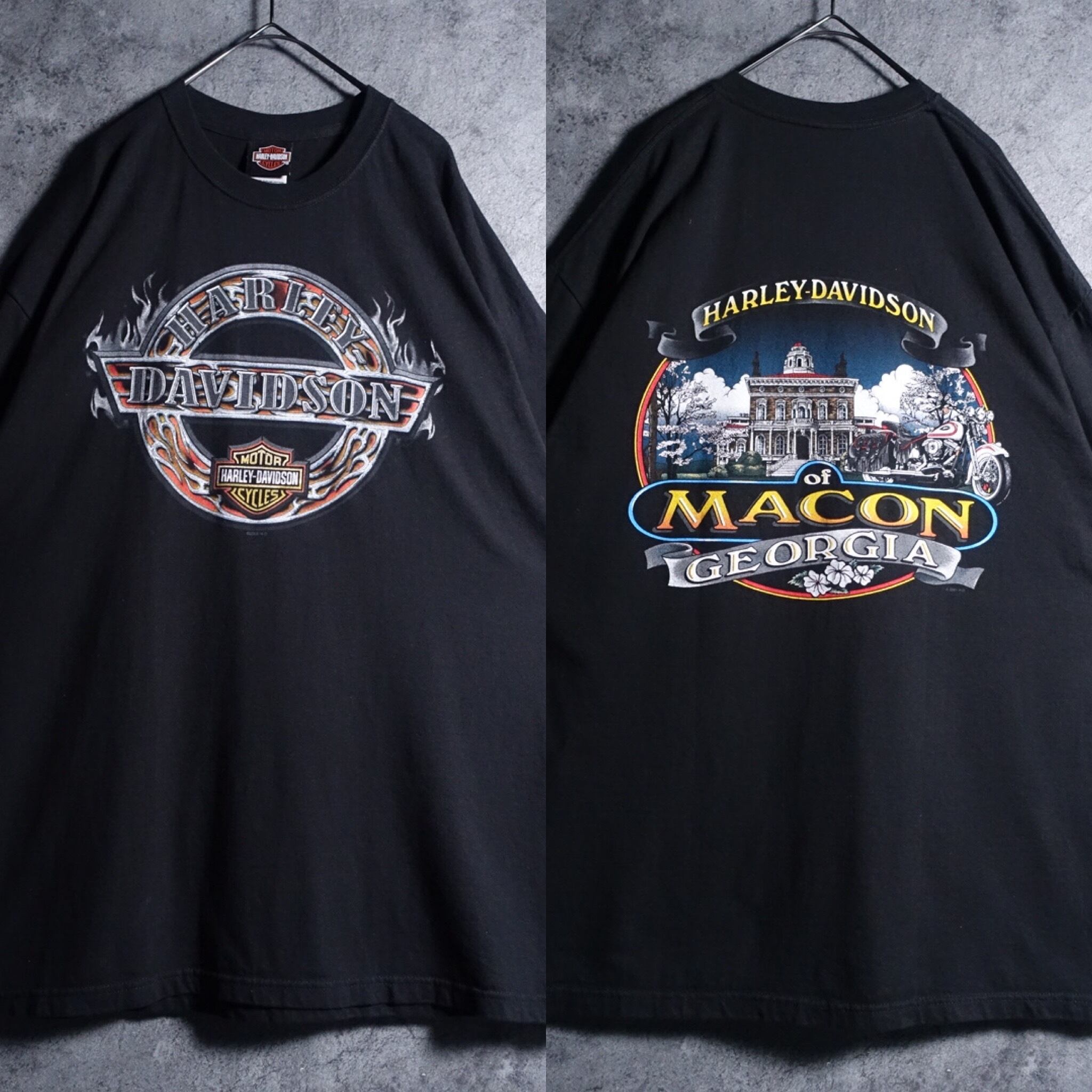00s"HARLEY DAVIDSON" Black Black Double Sided Printed T-shirt