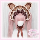 ♡【全9色】MAID うさみみフリルレースリボンハーフボンネット chocolate ♡