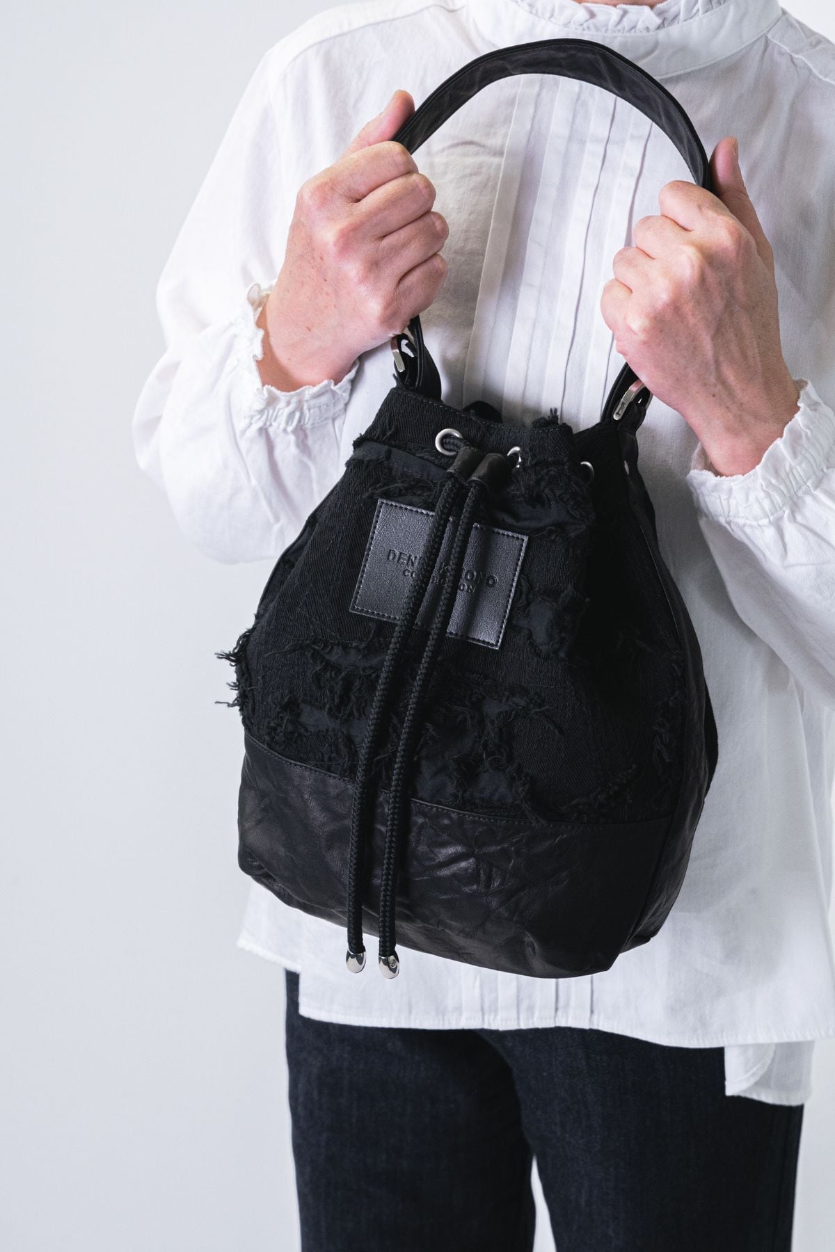 巾着デニムバッグ-MIMI-【岡山産刺繍デニム×刺子ジャガードデニム