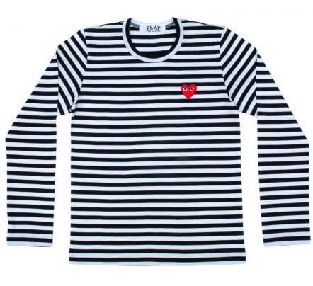 COMME des GARCONS play ネイビーボーダー赤ハード長袖Tシャツ | COMME ...