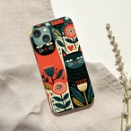 受注生産 iPhoneケース 黒猫と花のナイトフォーク柄｜猫モチーフ FMSY021B