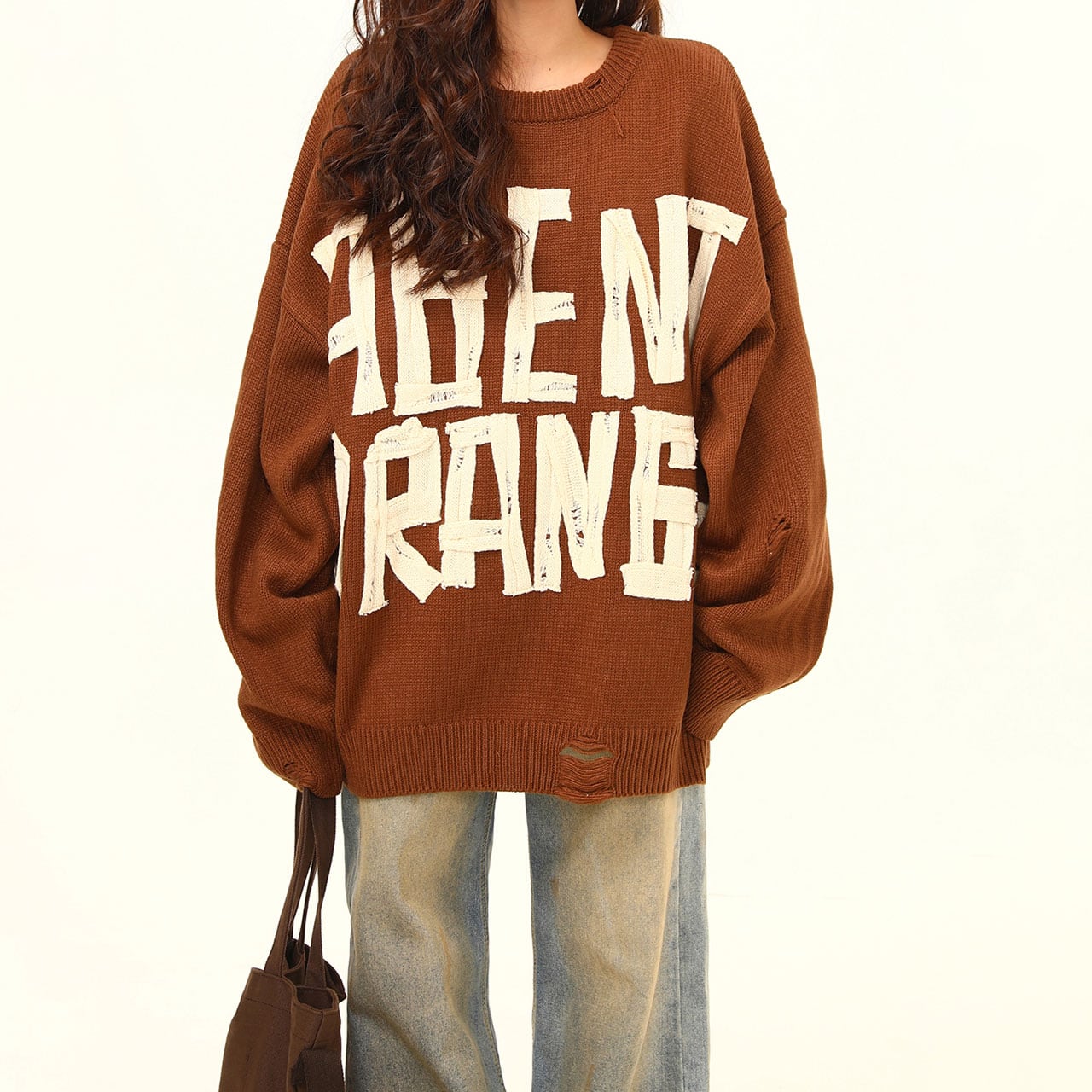 ビッグロゴダメージニットセーター 2col R00731