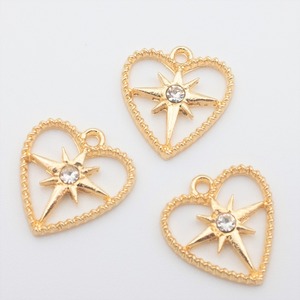 【C516】A級ガラスストーン使用ハート×星チャーム  2個