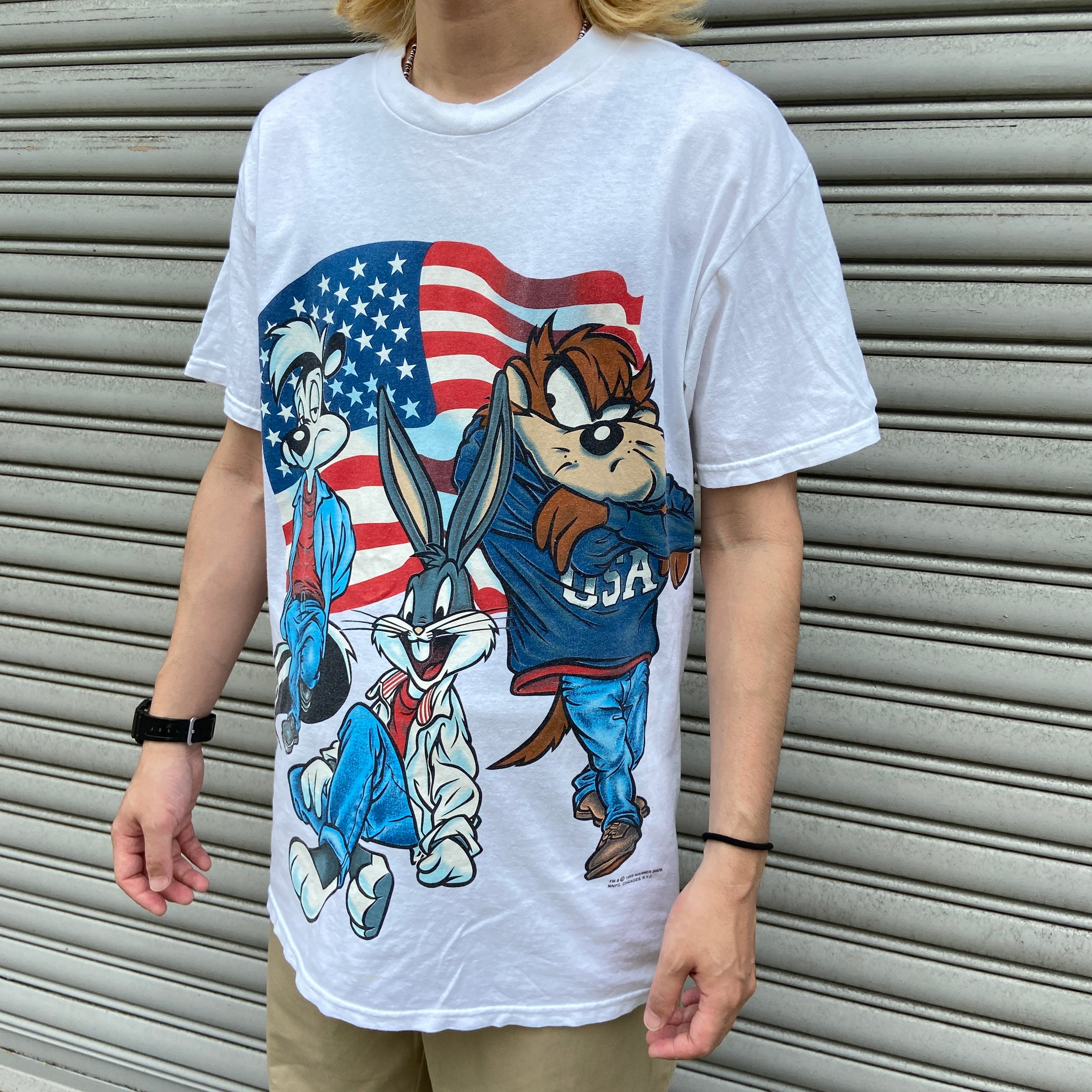 90s ルーニーテューンズ バックスバニー USAフラッグキャラTシャツ M