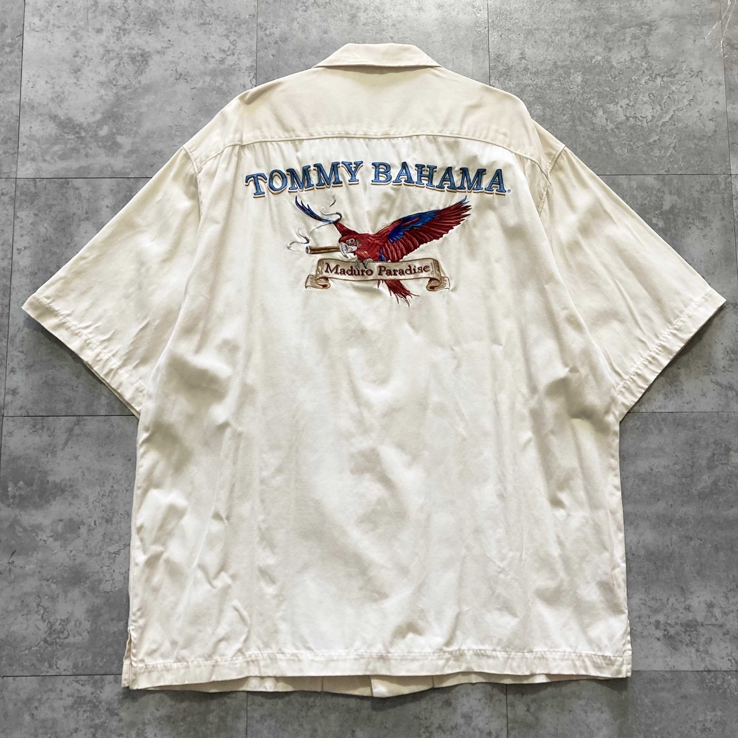 トミーバハマ ｜シルク オープンカラーシャツ 刺繍 木製釦 アロハ 開襟 XXL Size.XL】Tommy Bahama トミーバハマ シルク100% バック刺繍 開襟