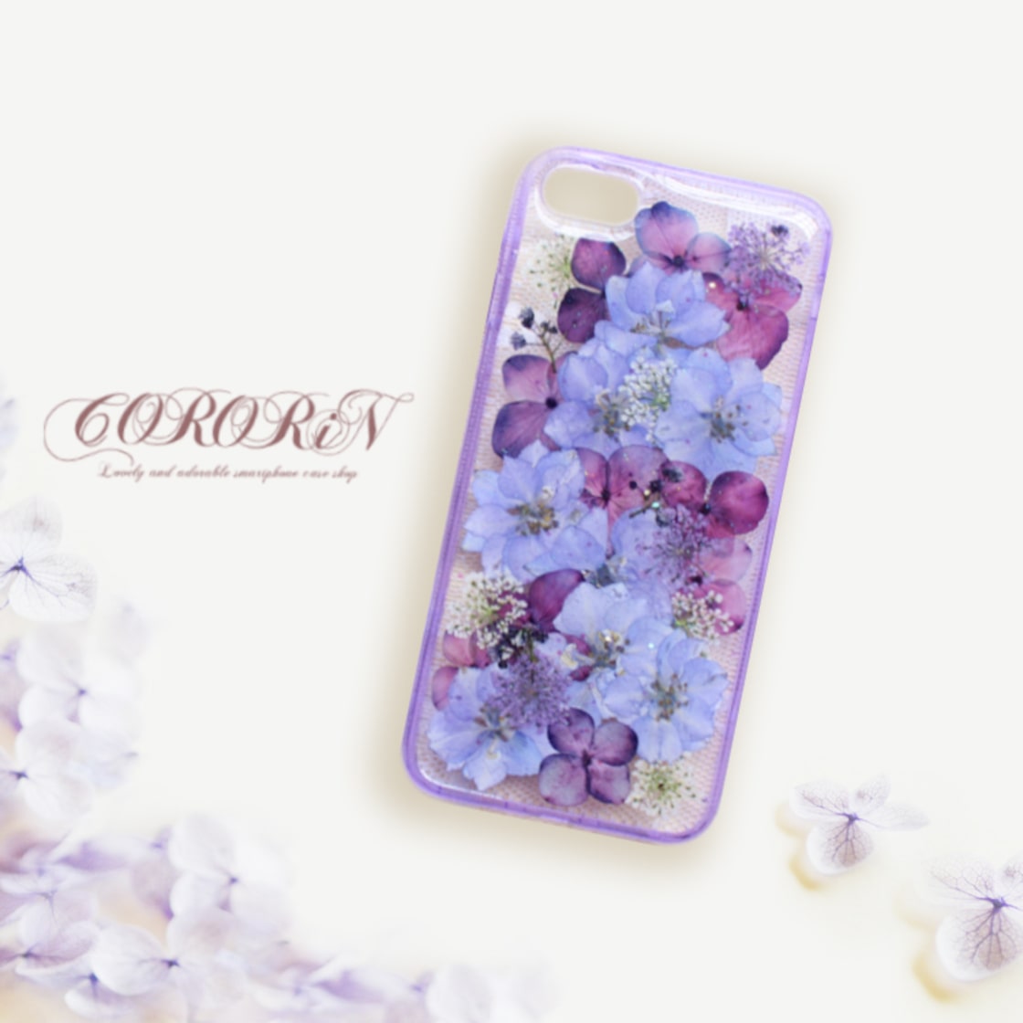 iPhone12シリーズ/SE2対応】花物＜紫陽花＞ドライフラワー エレガント 