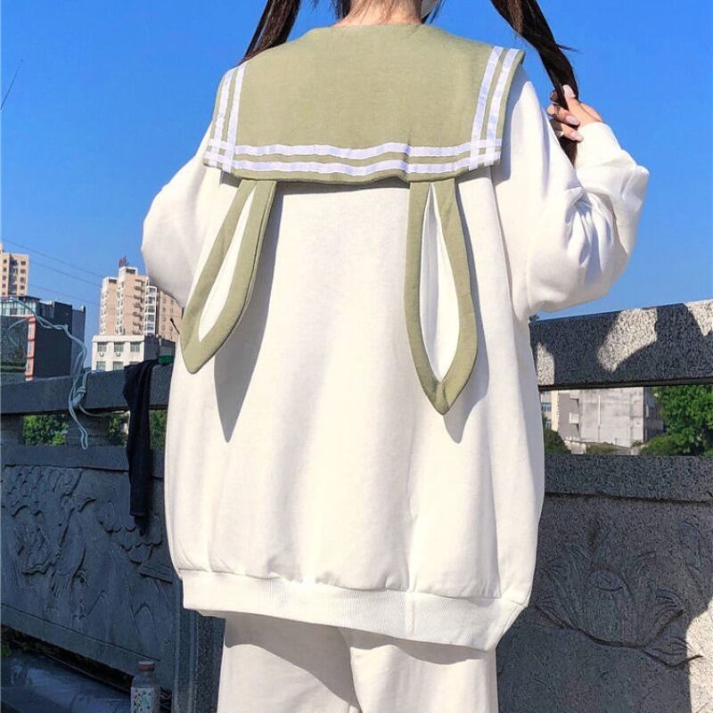 ネイビーカラーセーター オータムルーズトップス ロング 大人ガーリー スウィート キュート カジュアル 秋物 萌量不足8453052801