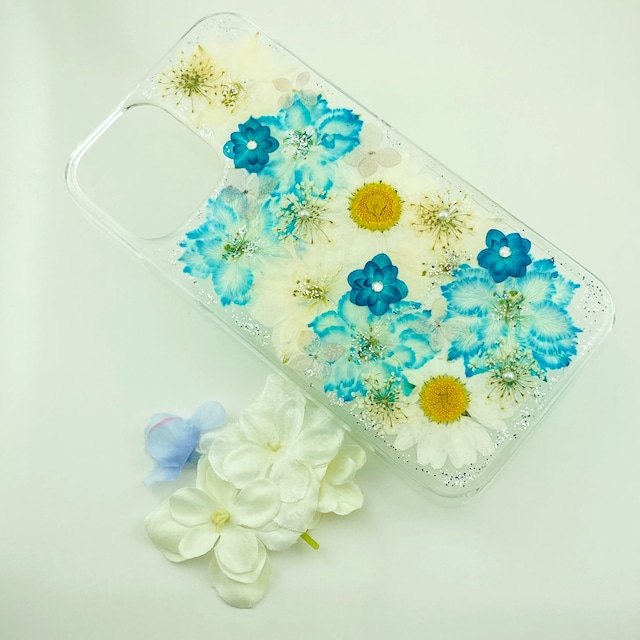 【ほぼ全機種対応スマホケース❁】押し花スマホケース NO.613 押し花＆レジン iPhone8以降全機種/Xperia/AQUOS/Galaxy他