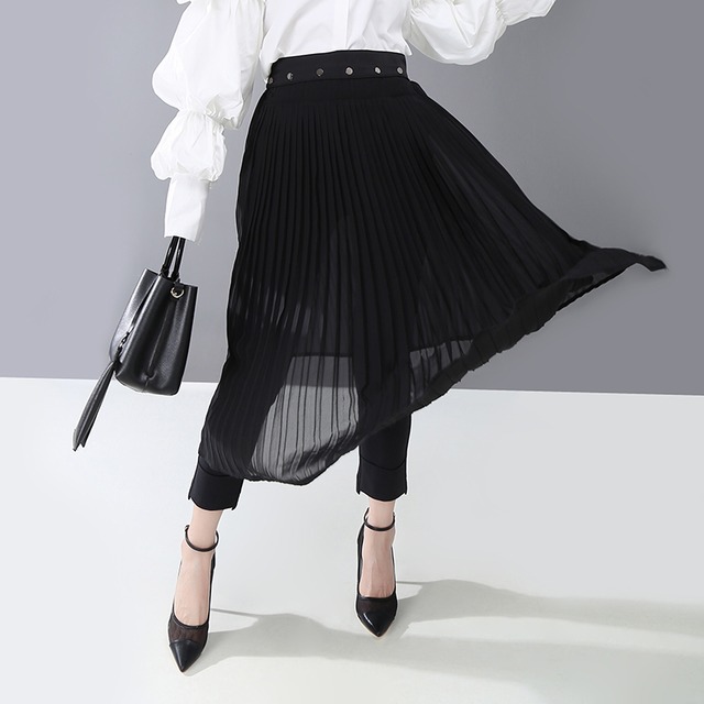 モード系 スカート ミドル丈 アコーデオンプリーツスカート レース 透け感 美脚 大人きれいめ 代 30代 大人きれいな私を叶える Marriages