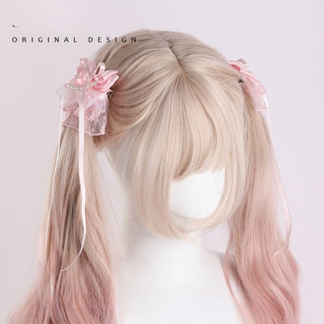 量産型｜ツインテールに揺れるフリルとパールのリボンクリップ 左右セットで甘さを両側に｜SEASONZ