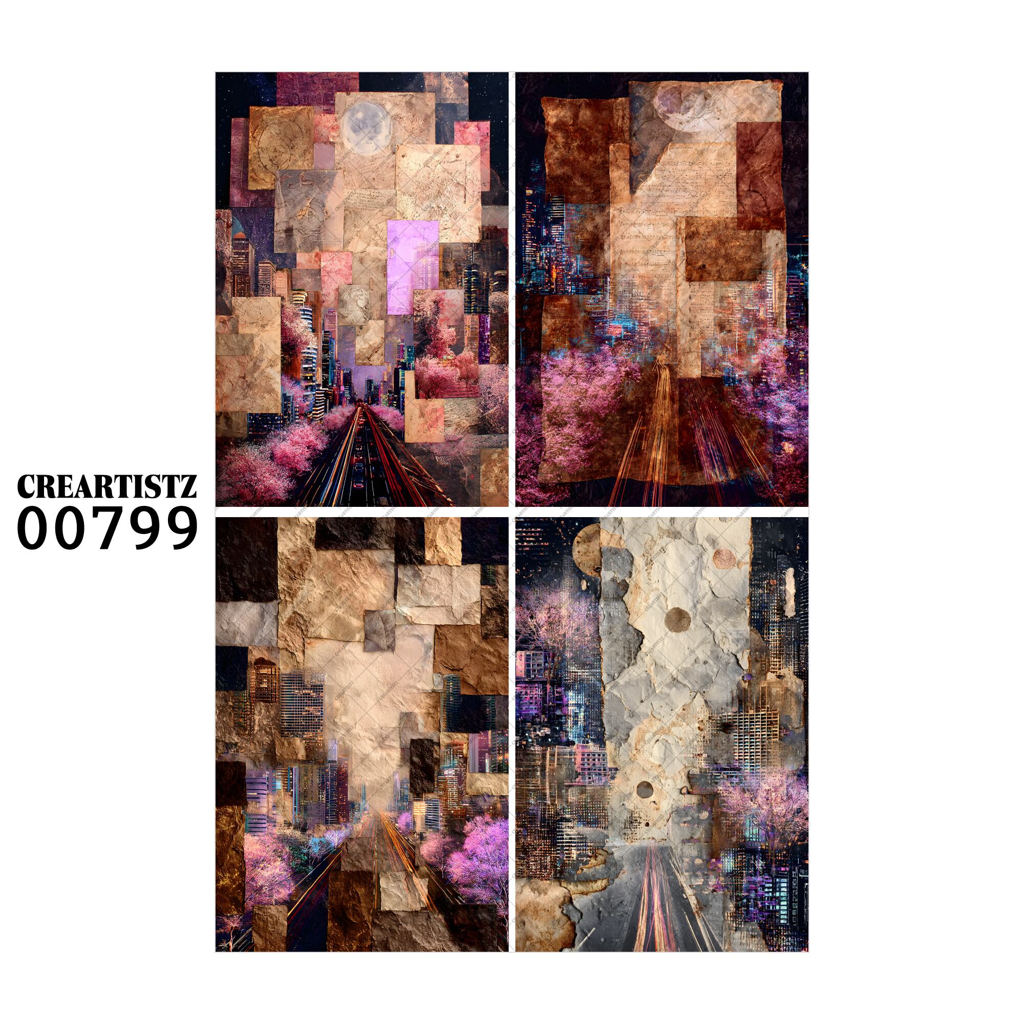 00799 背景 コラージュ素材 オリジナル 12枚セット (4種類×3枚) ペーパー/ステッカー CREARTISTZ