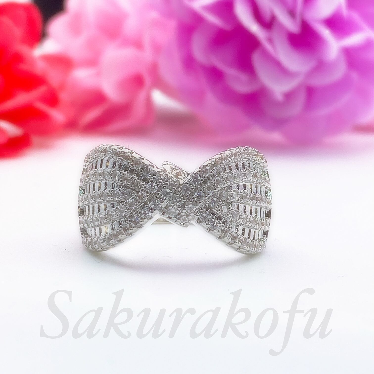 D146 送料無料☆豪華☆美しい輝き レディース リング 指輪 ワイドリボン ジルコニアリング シルバージュエリー ワイド幅