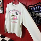 80s USA製 FRUIT ヴィンテージラグランスウェット白 バハマビーチ スーベニア