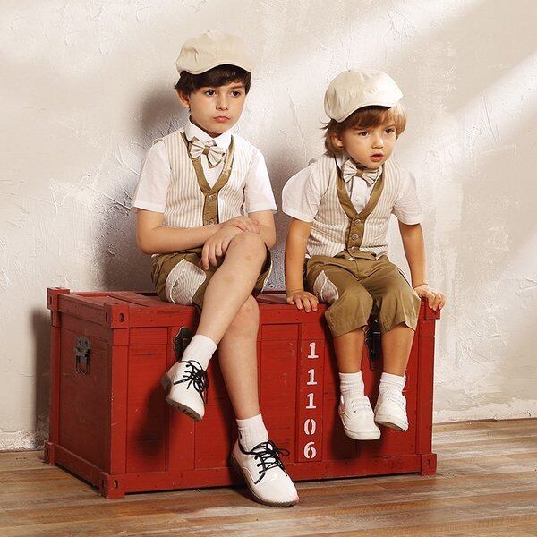 子供服 フォーマルスーツ スーツセット 上下セット キッズ ピアノ発表会 結婚式 入園式 卒業式 パーディー 男の子 4点セット 定番 半袖 110 150cm カーキ Elegant