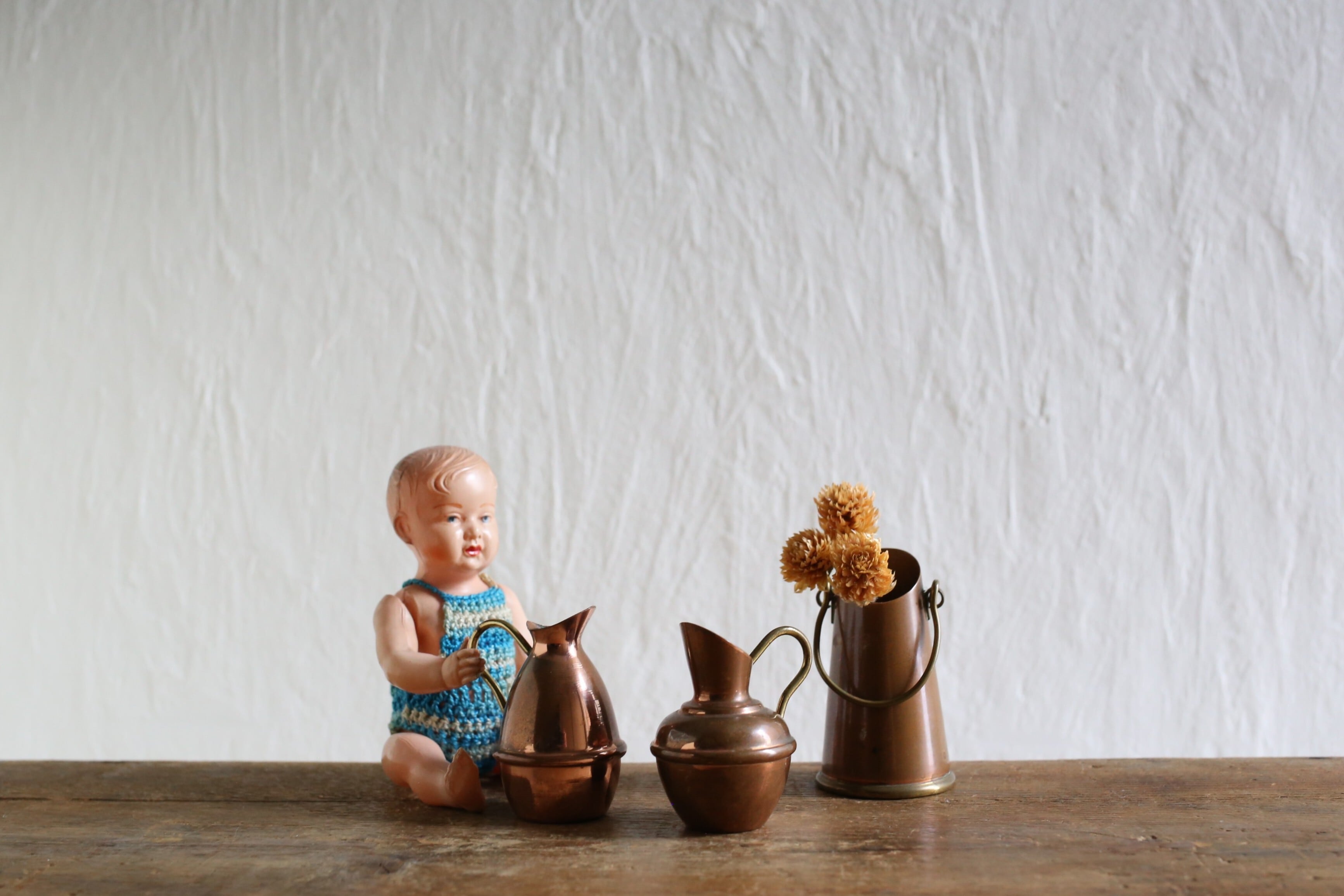 フランス アンティーク ヴィンテージ dinette ミニチュア コッパー 銅製 ポット 3点セット N-06515