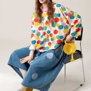 ドット柄七分袖Tシャツ 3col H 260149