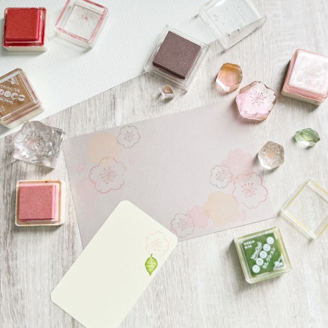 はんこ ハンコ かわいい 桜 さくら サクラ 組み合わせ 透明 春 花咲く クリア アクリル 光 スタンプ 離弁花