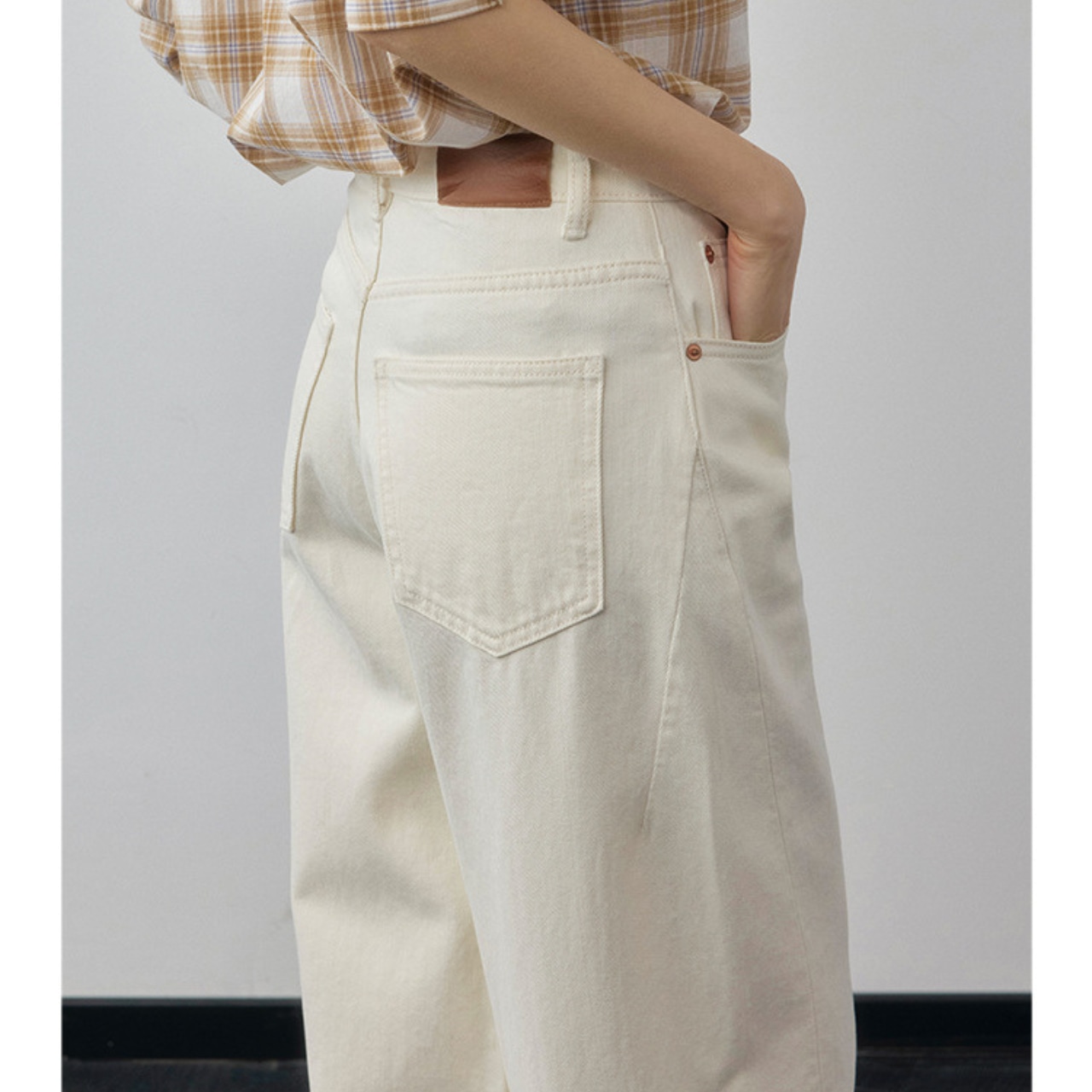 Cut Off Straight Full Length Denim Pants T4299