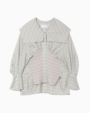 【Mame Kurogouchi】Linen Mix Ombre Check Sailor Collar Blouse　MM23SS-SH007