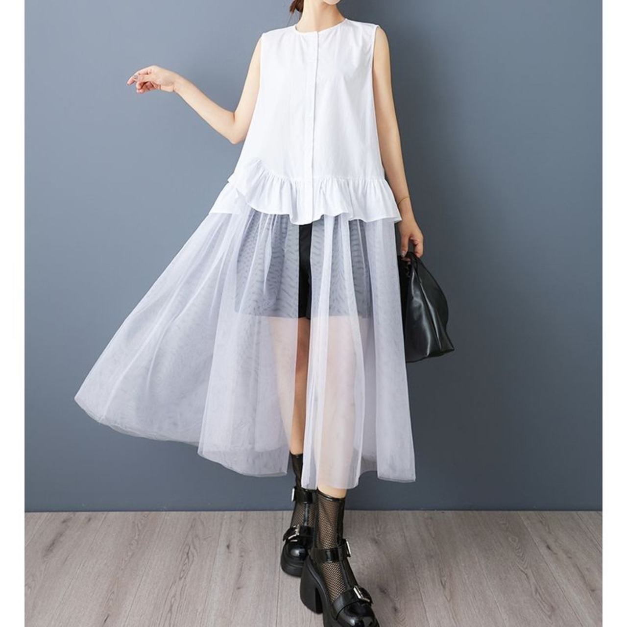 チュールスカート風 ロングシャツ  30194