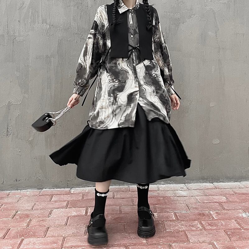 ゴスロリ通販 With U ベスト シャツ ツーピース レトロ 春服 病み可愛い 地雷系 原宿系 ストリート ゴスロリ服 病み服