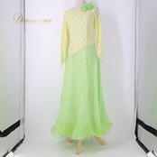 社交ダンス 衣装 prima boutique プリマブティック ドレス ワンピース グリーン系 花 花柄 レース 緑 黄緑 長袖 明るい 華やか かわいい ダンス衣装 イベント ステージ 練習 レッスン パーティー おしゃれ 透け感