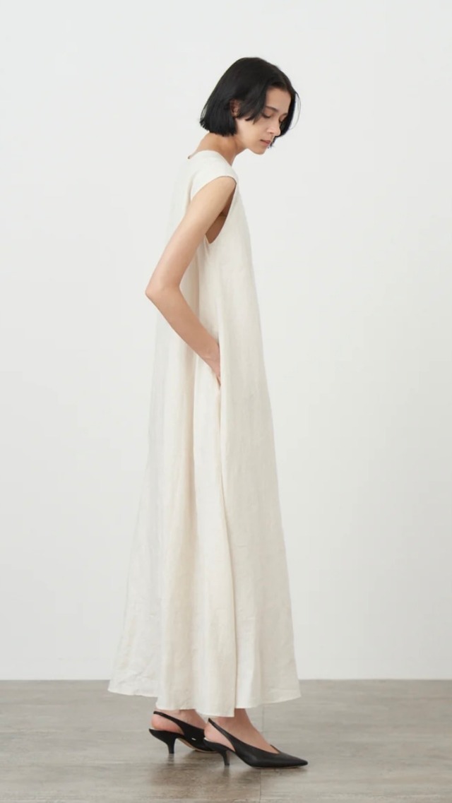 ATON -NATURAL DYED LINEN LAWN | SIDE TUCKED DRESS- :WARM WHITE, :RED, :BLACK