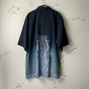 old black gradation color chinese print polyester shirt