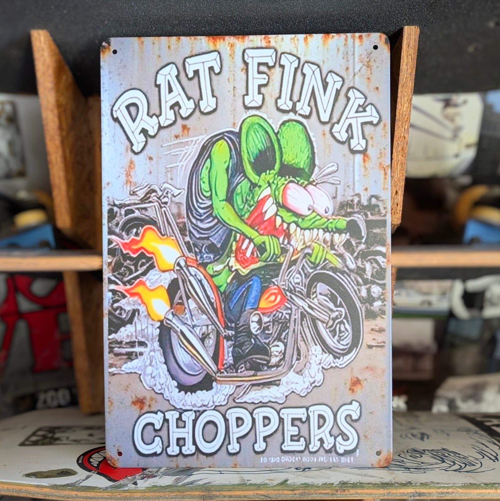 送料無料！ちょうどいいブリキ看板 【 RAT FINK ( ラットフィンク ) 】 『 CHOPPERS 』METAL SIGN / メタルサイン / ブリキ看板 / サインボード / ビンテージ加工〚アメリカン雑貨 アメトイ〛