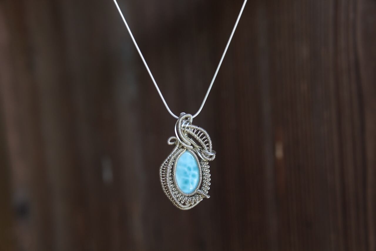 Larimar silver925 wirewrapping pendant