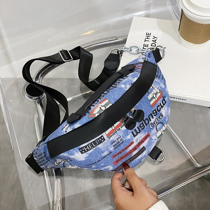 フレンチニッチデザインバッグハンドバッグ2020新しいトレンディなファッションデニムウエストバッグバージョンのネット赤プリントチェストバッグ Tiancai_Wing_Bag3043877