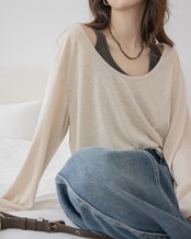 Uneck layered long sleeve Shirt set T20052