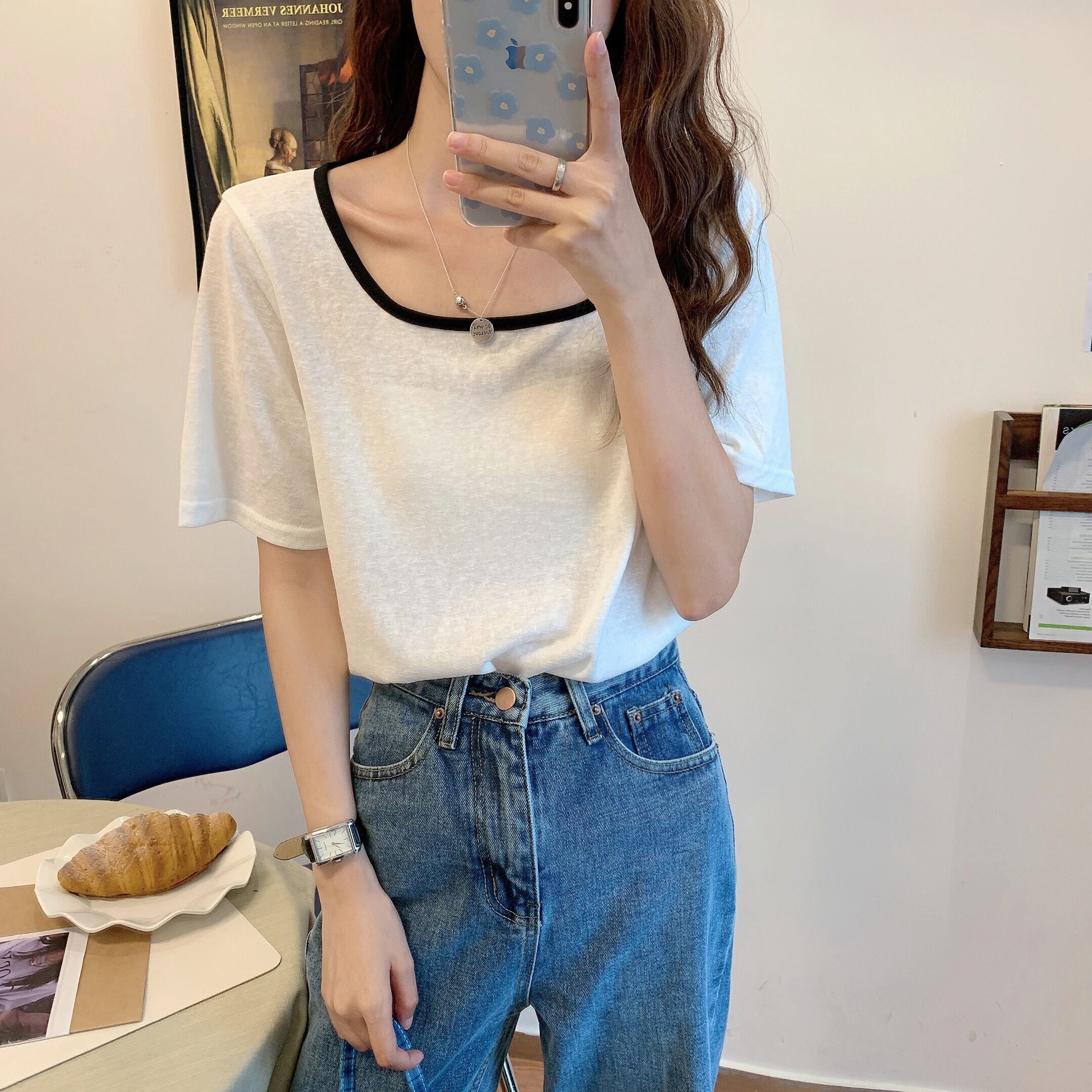 ショートトップス レディースサマールーズホワイト半袖スリーブTシャツ ハーフスリーブ 夏物 スクウェア 1号婦人72645093662