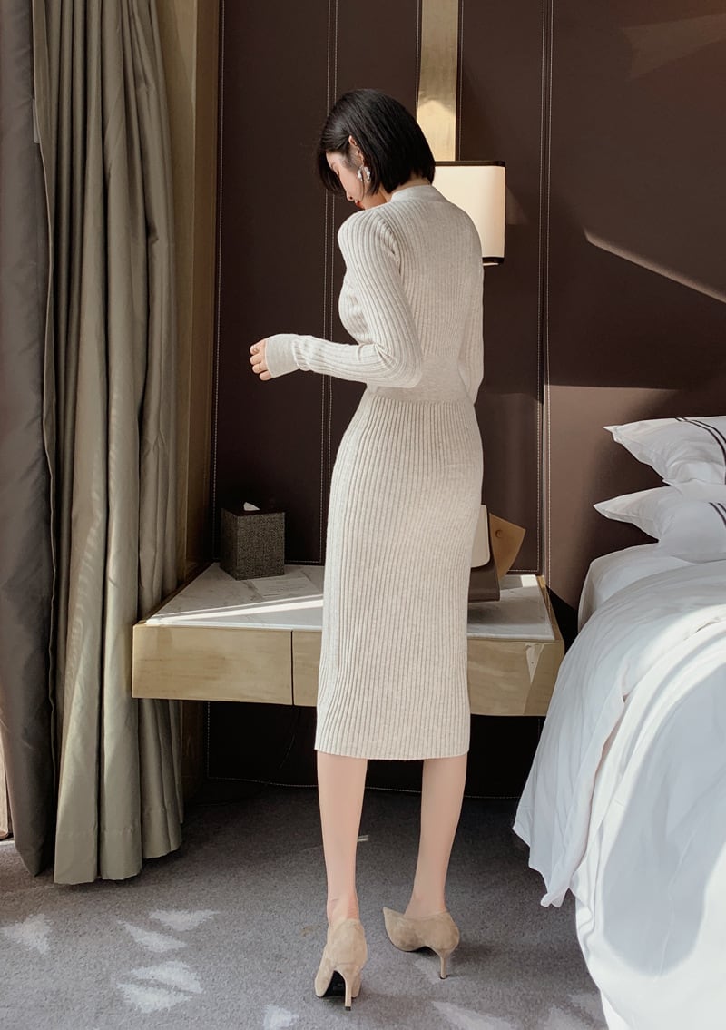 新作】【送料無料】 女性長袖歌手胸ニット包帯ドレス春冬