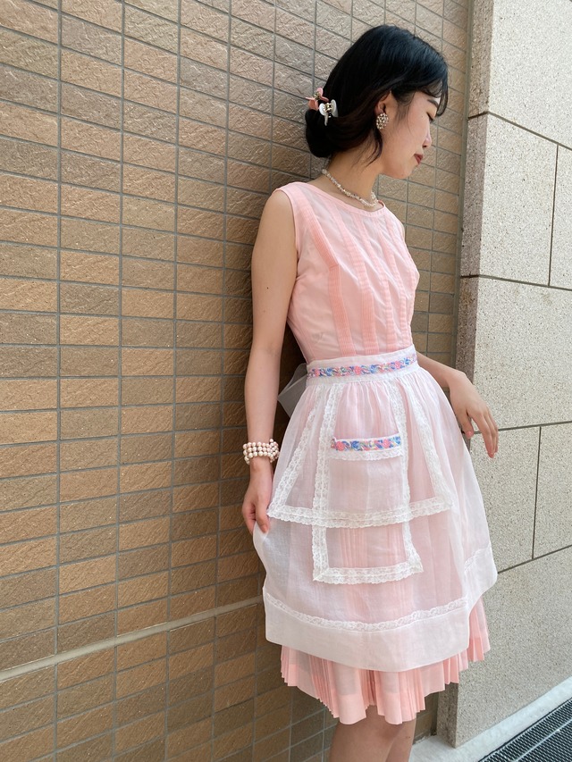 50's pink pleats sleeveless dress