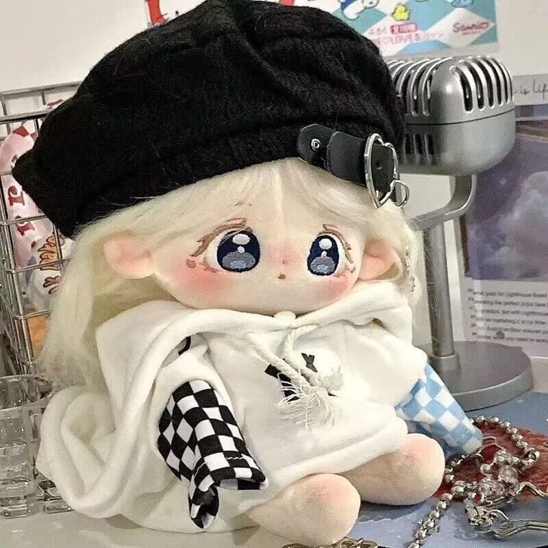 20cmぬいぐるみ用 カジュアル チェック柄袖 フードパーカー+帽子+