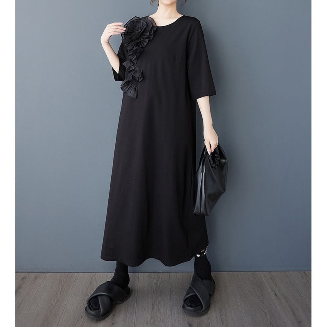 立体フリル 装飾 ロングワンピース  30246