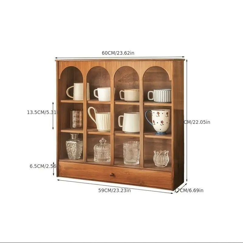 収納棚 木製 ヴィンテージ調 マグカップ収納 ティーカップ 引き出し