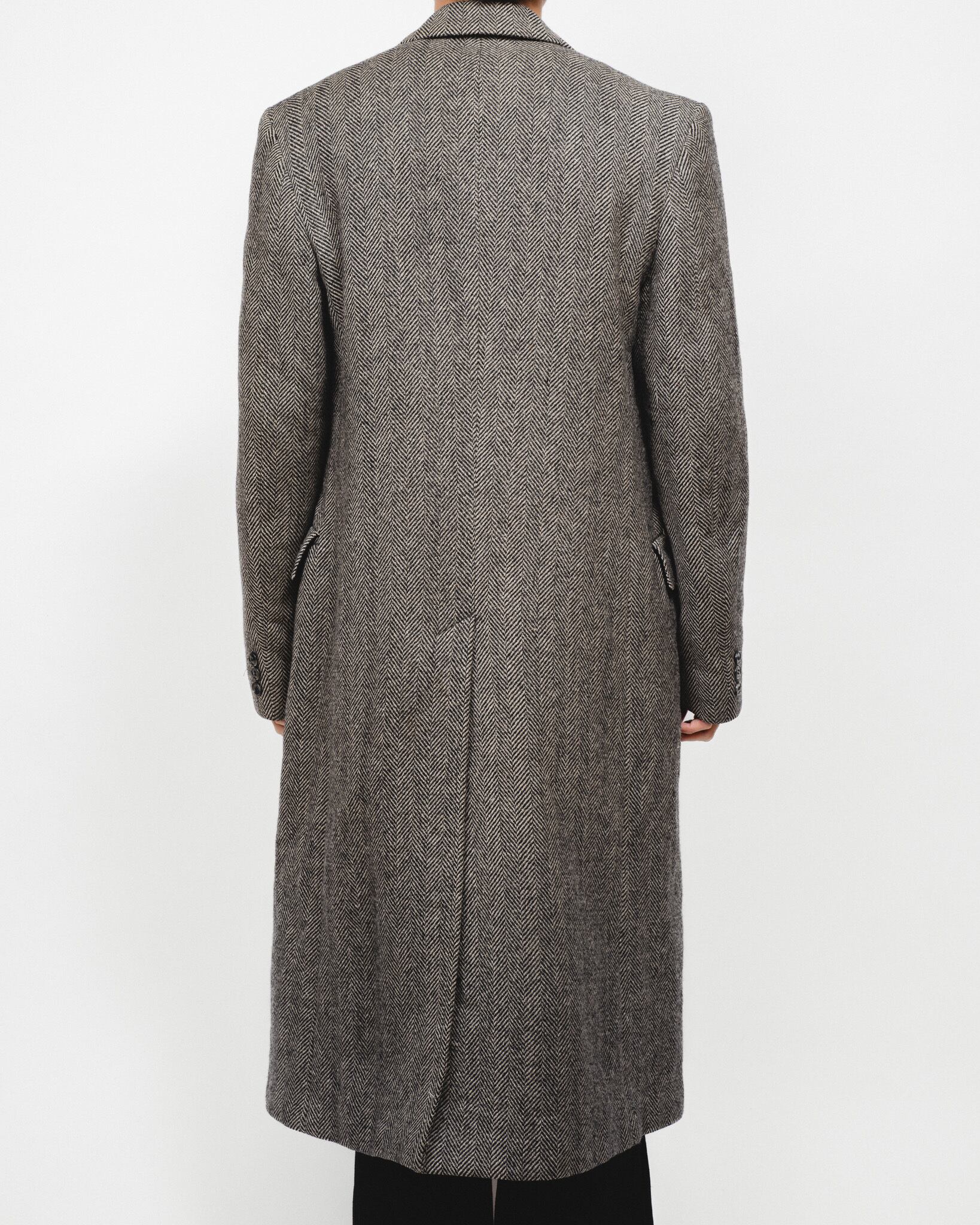 80's] “YVES SAINT LAURENT” Herringbone Wool Tweed Double Breasted