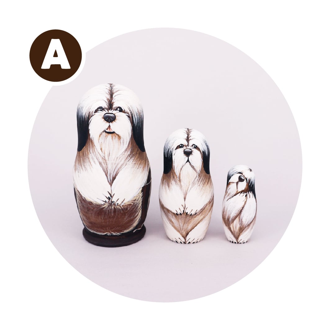 オレ―シャ作 マトリョーシカ 3個型 犬 | GINZA HAKKO 木の香