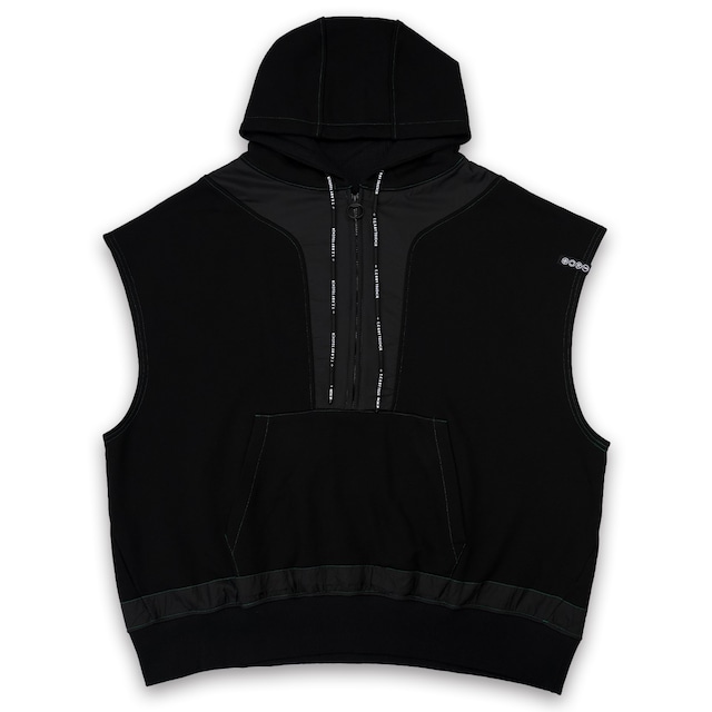 T.C.R ESSENTIAL TECH NOSLEEVE HOODIE - BLACK / GREEN