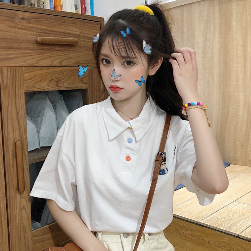 カラーホワイトTシャツ サマールーズ コットン 夏物 試着室95728855326