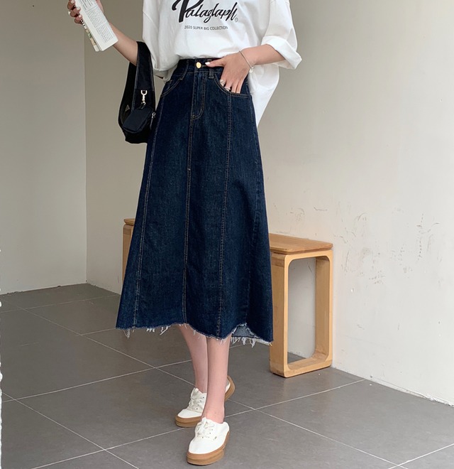 スカート サマースタンダードルーズハイウェストウェストクロスAライン レトロ 夏物 クレセントシティ82246086125