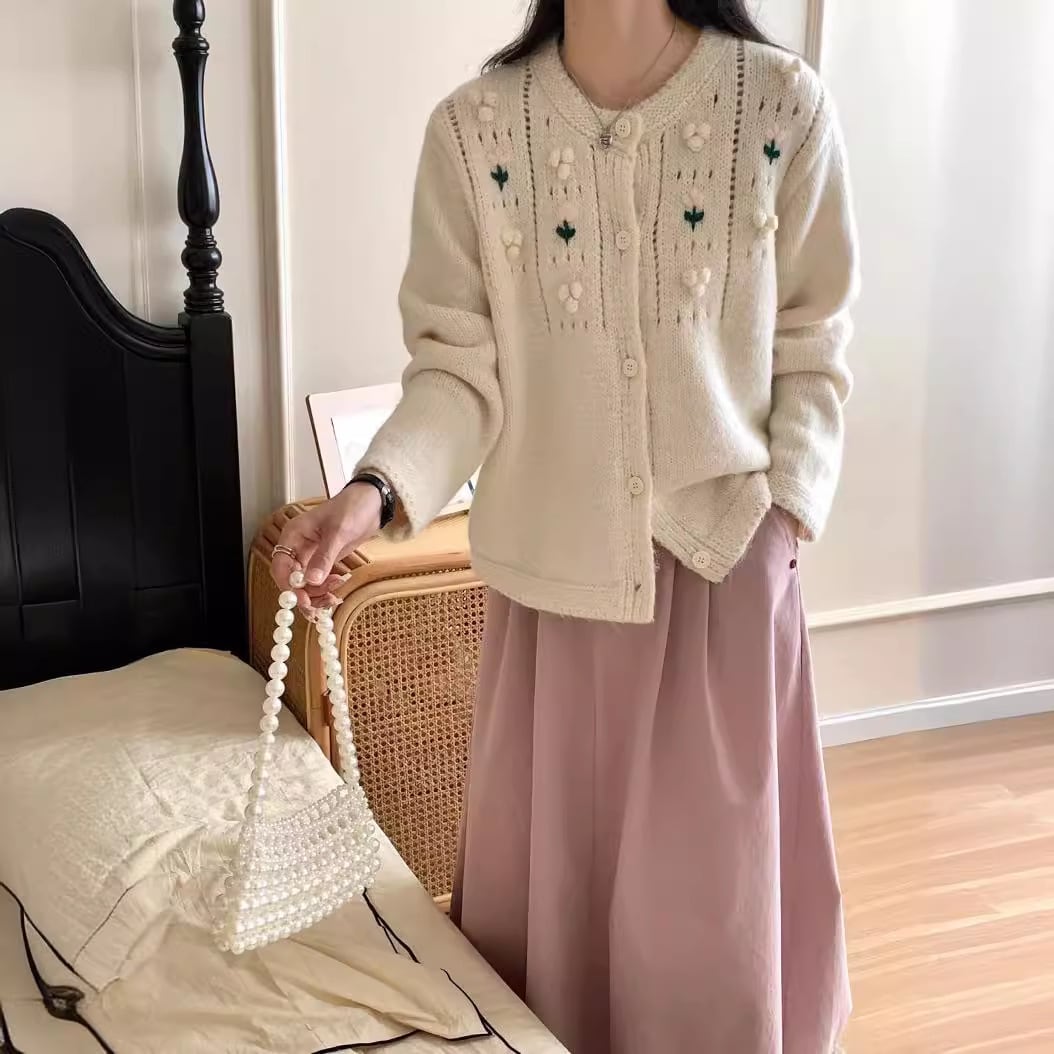 【outer】刺繍ニットカーデ M25905