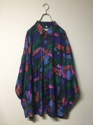 総柄 デザインシルクシャツ 油絵風